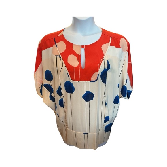 Diane Von Furstenburg Abigail Silk Keyhole Blouse -String Dot Poppy Print sz 10 - Picture 6 of 8